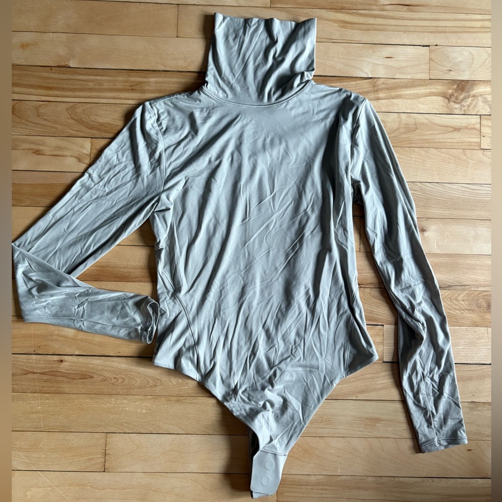 Gray Long Sleeve Turtleneck Bodysuit